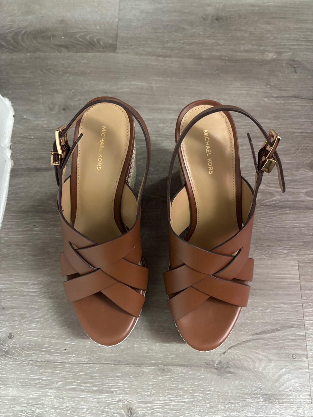 New Nora Michael Kors Brown Leather Wedge Sandals. - Picture 5 of 5